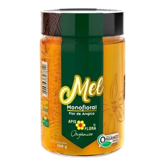 Mel Orgânico Puro Natural De Abelha Apis Flora Angico 480g Foto 1