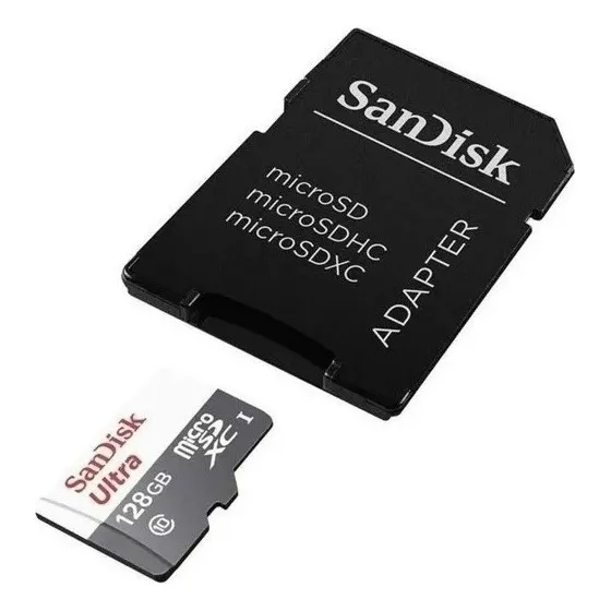 Memória de cartão SD Sandisk 128 Gb + adaptador Classe 10 Foto 1