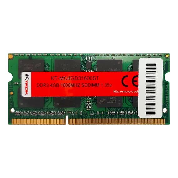 Mem贸ria Para Notebook 4gb Ktrok, Ddr3, 1600mhz Foto 1