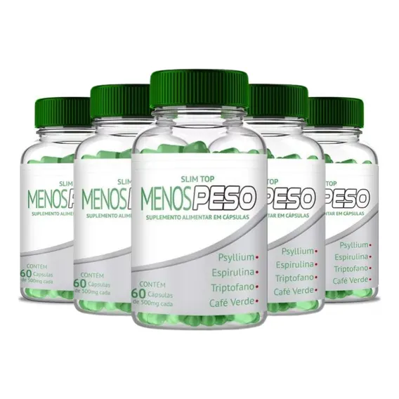 Menos Peso Slim Top Kit 05 Potes 300 Caps Capsulas Sabor Sem Sabor Foto 1