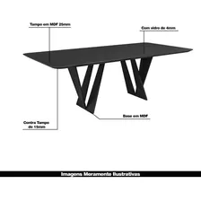Mesa 6 Lugares 160cm Tampo Com Vidro Shuri Preto/ébano Foto mini  3