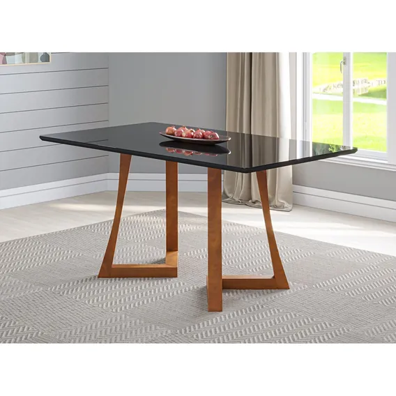 Mesa 6 Lugares Madeira Maciça Com Vidro Canto Fhwt Foto 1