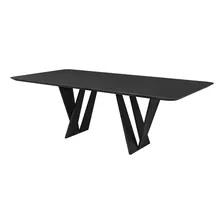 Mesa 8 Lugares 218cm Tampo Com Vidro Shuri Preto/ébano Foto mini 1