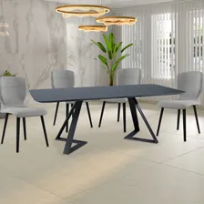 Mesa 8 Lugares 218cm Tampo De Vidro Efron Preto Foto mini 2