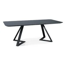 Mesa 8 Lugares 218cm Tampo De Vidro Efron Preto Foto mini 1