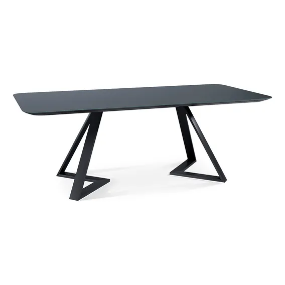 Mesa 8 Lugares 218cm Tampo De Vidro Efron Preto Foto 1