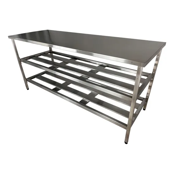 Mesa Aco Inox Industrial 140x70x90 2 Prateleiras Nortinox Foto 1