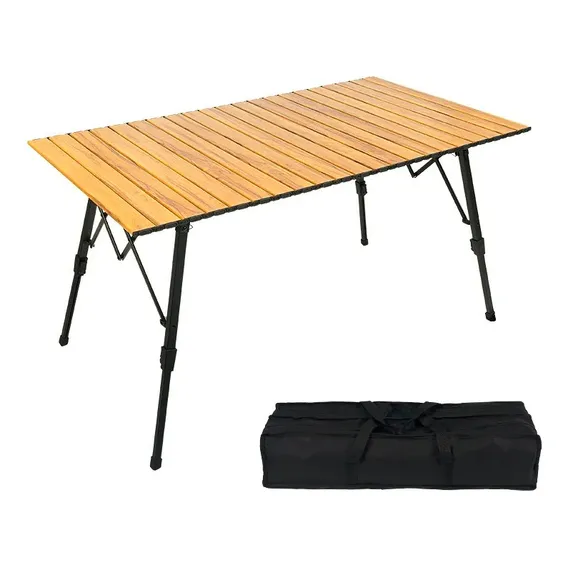 Mesa AlumÃnio Dobrável Portátil 120x70cm Camping Madeirado Foto 1