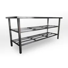 Mesa Bancada Aço Inox 190x70x88mt Paneleiro Duplo Foto mini 2
