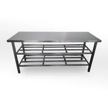 Mesa Bancada Aço Inox 190x70x88mt Paneleiro Duplo Foto mini 3