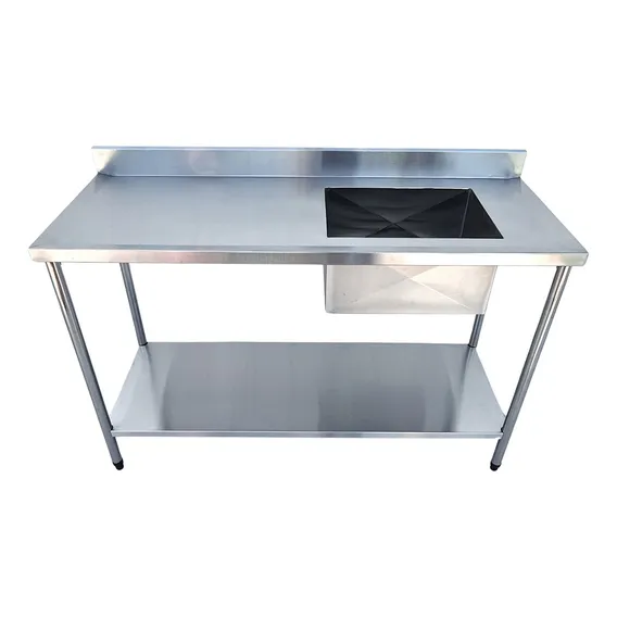 Mesa Bancada Com 1 Cuba Pia Inox Industrial 140x60x90 Foto 1