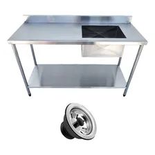 Mesa Bancada Com 1 Cuba Pia Inox Industrial 150x60x90 Foto mini 1