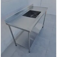 Mesa Bancada Com 1 Cuba Pia Inox Industrial 150x60x90 Foto mini 4