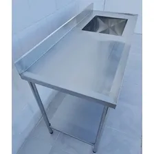 Mesa Bancada Com 1 Cuba Pia Inox Industrial 150x60x90 Foto mini 2