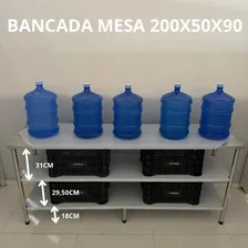 Mesa Bancada Inox 2 Prateleiras Restaurante 200x50x90 Foto mini 2