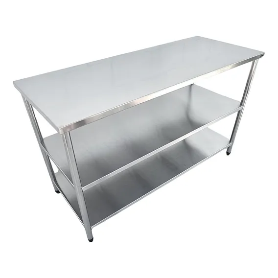 Mesa Bancada Inox 2 Prateleiras Restaurante 200x50x90 Foto 1