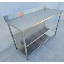 Mesa Bancada Inox Com Espelho E Dois Paneleiros 130x70x90 Foto mini 2