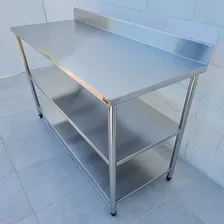 Mesa Bancada Inox Com Espelho E Dois Paneleiros 130x70x90 Foto mini 3