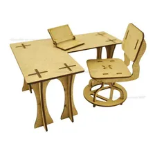 Mesa C/ Cadeira De Escritorio Para Boneca Laser Mdf Cru Foto mini 1