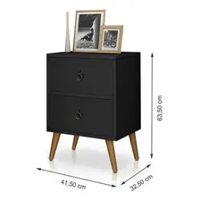 Mesa Cabeceira 2 Gavetas Retro Preto Quarto - Apoio - Cama Foto mini 3