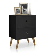 Mesa Cabeceira 2 Gavetas Retro Preto Quarto - Apoio - Cama Foto mini 1