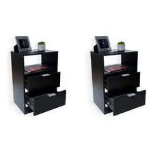 Mesa Cabeceira Criado Preto 2 Gavetas Mdf Lado Cama Quarto Foto mini 1