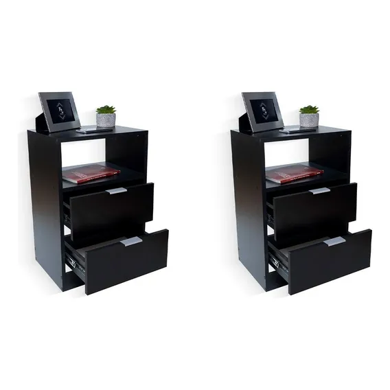 Mesa Cabeceira Criado Preto 2 Gavetas Mdf Lado Cama Quarto Foto 1