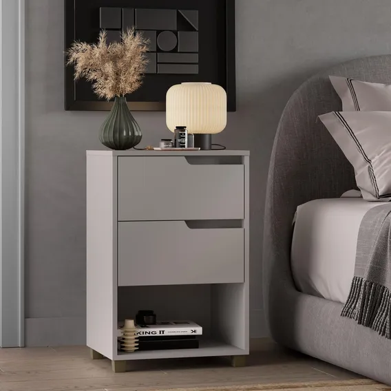 Mesa Cabeceira Em Mdf Com 2 Gavetas E 1 Nicho Da Vinci Hd Foto 1