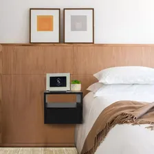 Mesa Cabeceira Suspensa 30cm Preta Gaveta Inferior E Nicho Foto mini 4