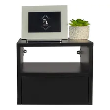 Mesa Cabeceira Suspensa 30cm Preta Gaveta Inferior E Nicho Foto mini 2