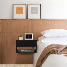 Mesa Cabeceira Suspensa 40cm Preta Gaveta Superior E Nicho Foto mini 4
