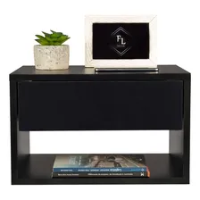 Mesa Cabeceira Suspensa 40cm Preta Gaveta Superior E Nicho Foto mini  3