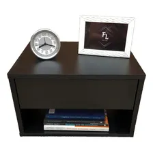 Mesa Cabeceira Suspensa 40cm Preta Gaveta Superior E Nicho Foto  mini 1