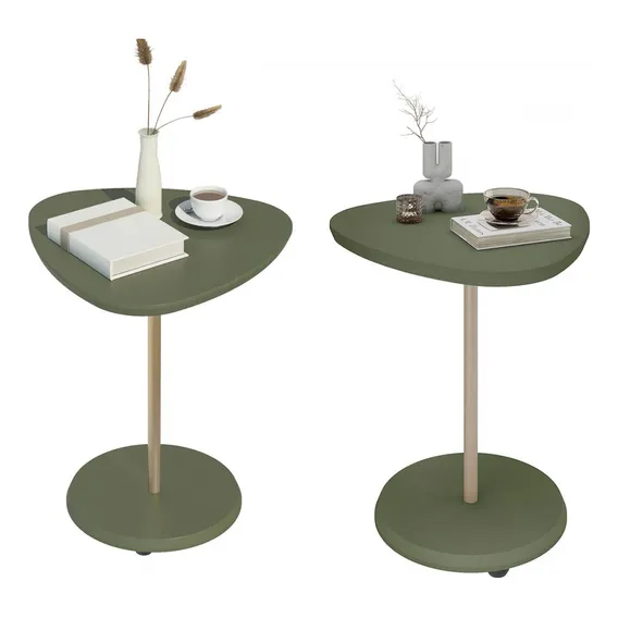 Mesa Canto Bia Kit 2 Peças 100% Mdf Menta - Pnr Móveis Cor Verde Foto 1