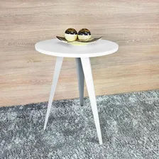 Mesa Canto Lateral Alta Decorativa Redonda Sala Ornes Cor Branco/branco Foto mini 1