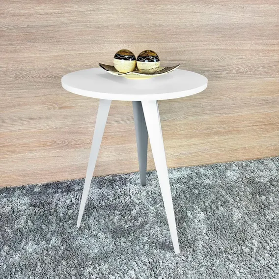 Mesa Canto Lateral Alta Decorativa Redonda Sala Ornes Cor Branco/branco Foto 1