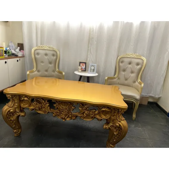 Mesa Centro Sala Luiz Xv Imperial Resina Fibra Ep贸xi N茫o Cor Dourado Envelhecido Foto 1