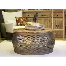 Mesa Centro Tampo Madeira Rústica Ferro Cor Bronze Decoração Foto mini 2