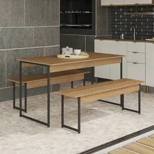 Mesa Com 2 Bancos Estilo Industrial Kappesberg Li013 Freijó Foto mini 4