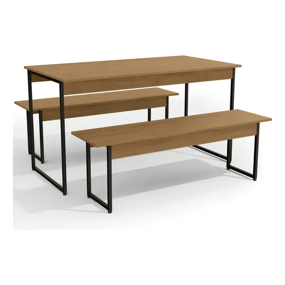 Mesa Com 2 Bancos Estilo Industrial Kappesberg Li013 Freijó Foto 1