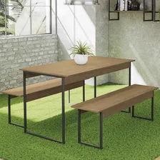 Mesa Com 2 Bancos Estilo Industrial Kappesberg Li013 Freijó Foto mini  3