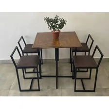Mesa Com 4 Cadeiras Pequena Estofado Marrom Industrial Foto mini 2