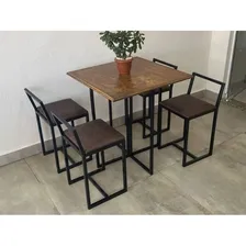 Mesa Com 4 Cadeiras Pequena Estofado Marrom Industrial Foto mini 1