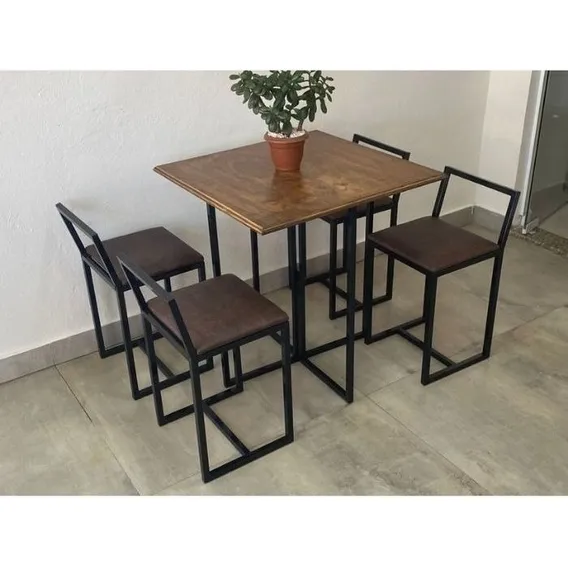 Mesa Com 4 Cadeiras Pequena Estofado Marrom Industrial Foto 1