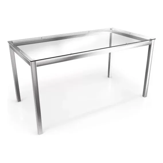 Mesa Com Tampo De Vidro Retangular Reno Crome Kappesberg Foto 1