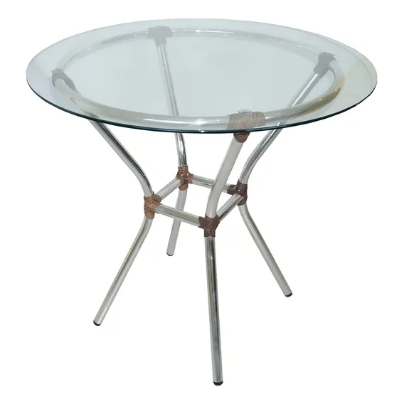 Mesa De AlumÃnio Com Tampo De Vidro 80cm - Flex. Tampa Vidro Incolor Foto 1