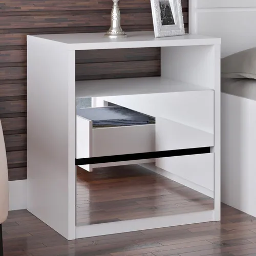 Mesa De Cabeceira 2 Gavetas Espelhado 100% Mdf 807e Branco Foto 1