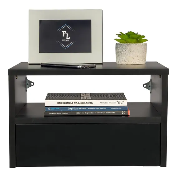 Mesa de cabeceira Fl Decor Mesa cabeceira suspensa de mdf - preto fosco Foto 1