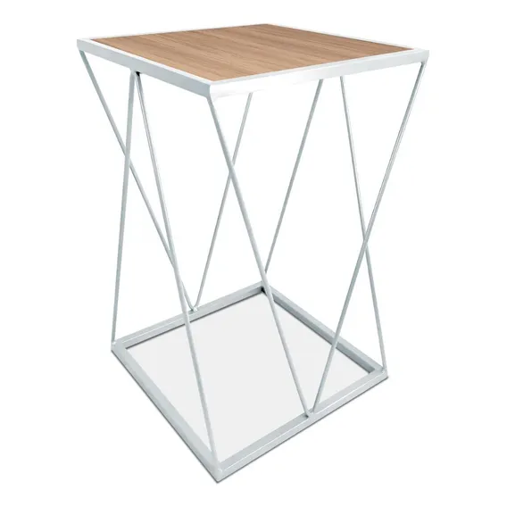 Mesa De Canto Cabeceira Alta Quadrada Sala Quarto Wire Cor Branco jade Foto 1