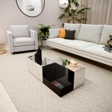 Mesa De Centro De Sala Espelhada Lapidada Luxo 100x50x30 Foto mini  2